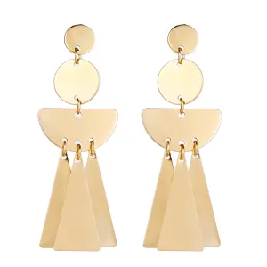 18K Gold-Plated Triangle & Half-Circle Tiered Drop Earrings