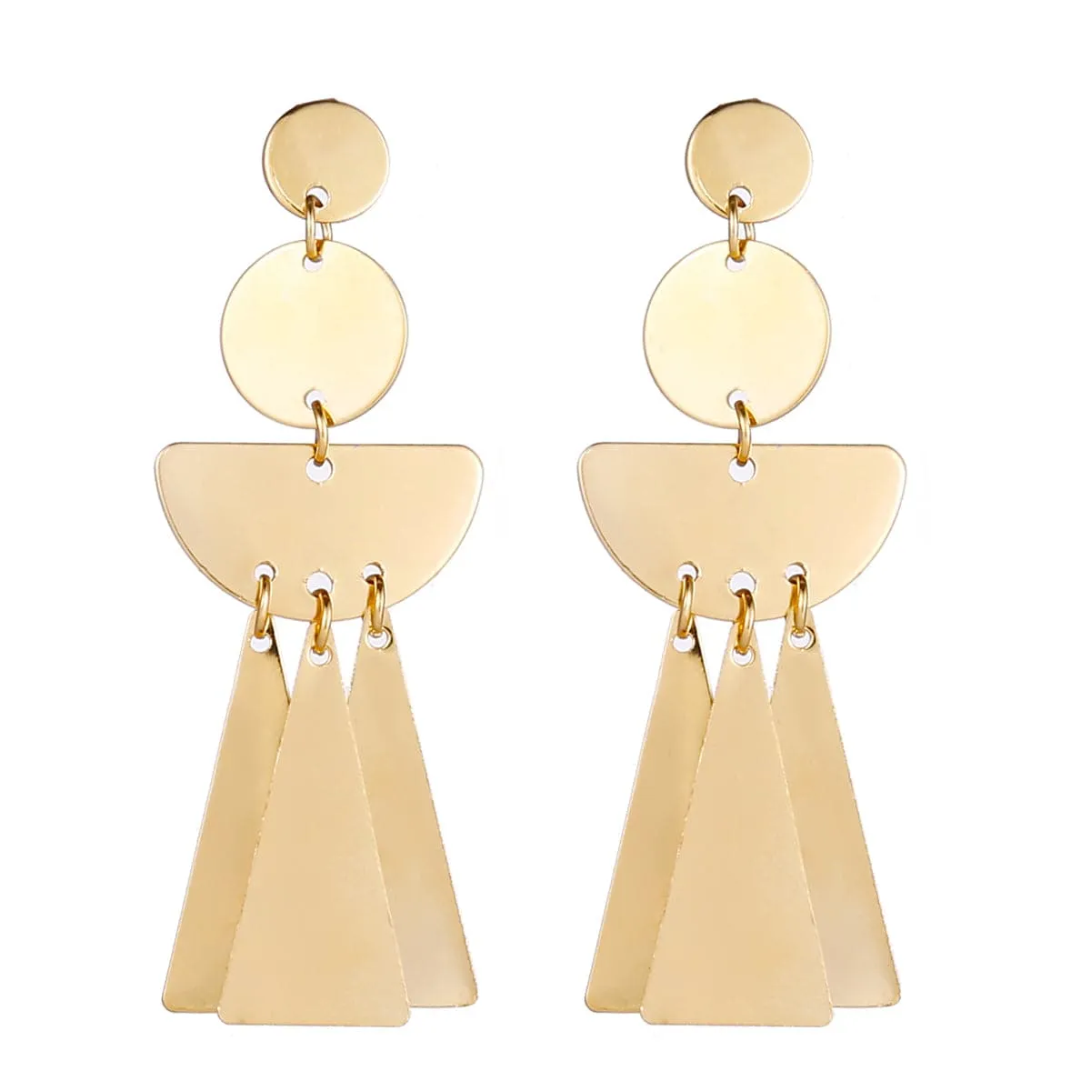 18K Gold-Plated Triangle & Half-Circle Tiered Drop Earrings