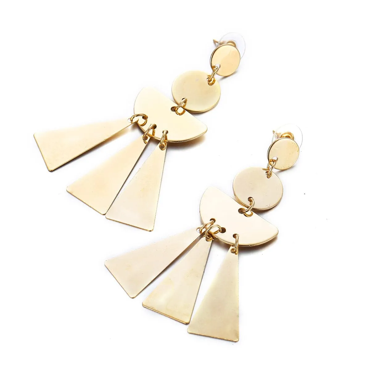 18K Gold-Plated Triangle & Half-Circle Tiered Drop Earrings