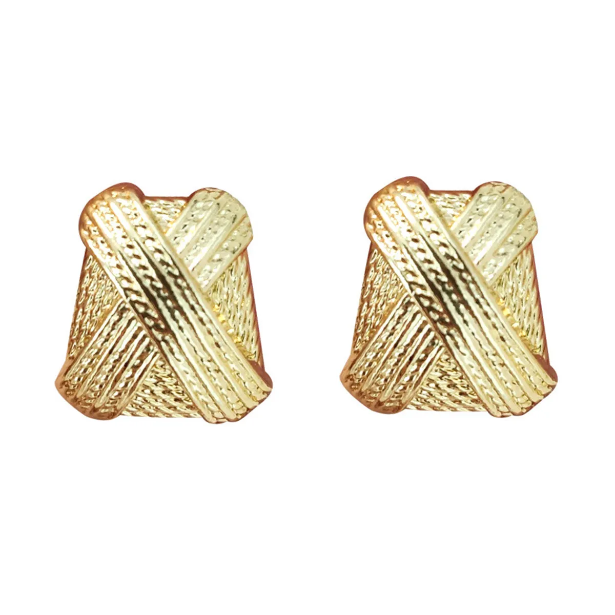 18K Gold-Plated Woven Crisscross Stud Earrings