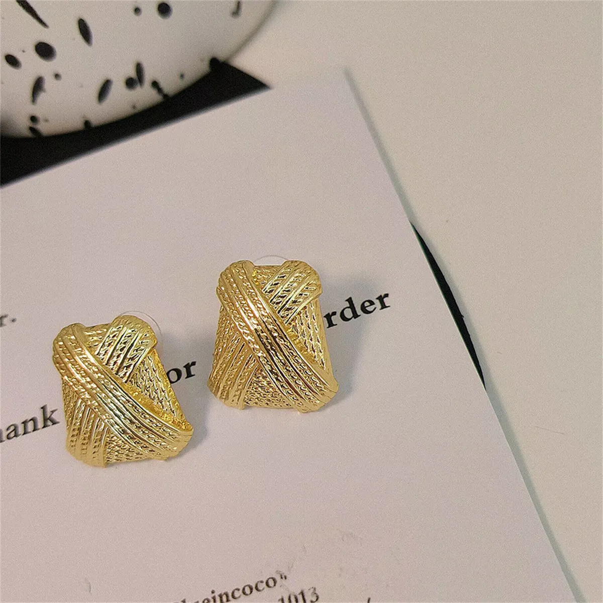 18K Gold-Plated Woven Crisscross Stud Earrings