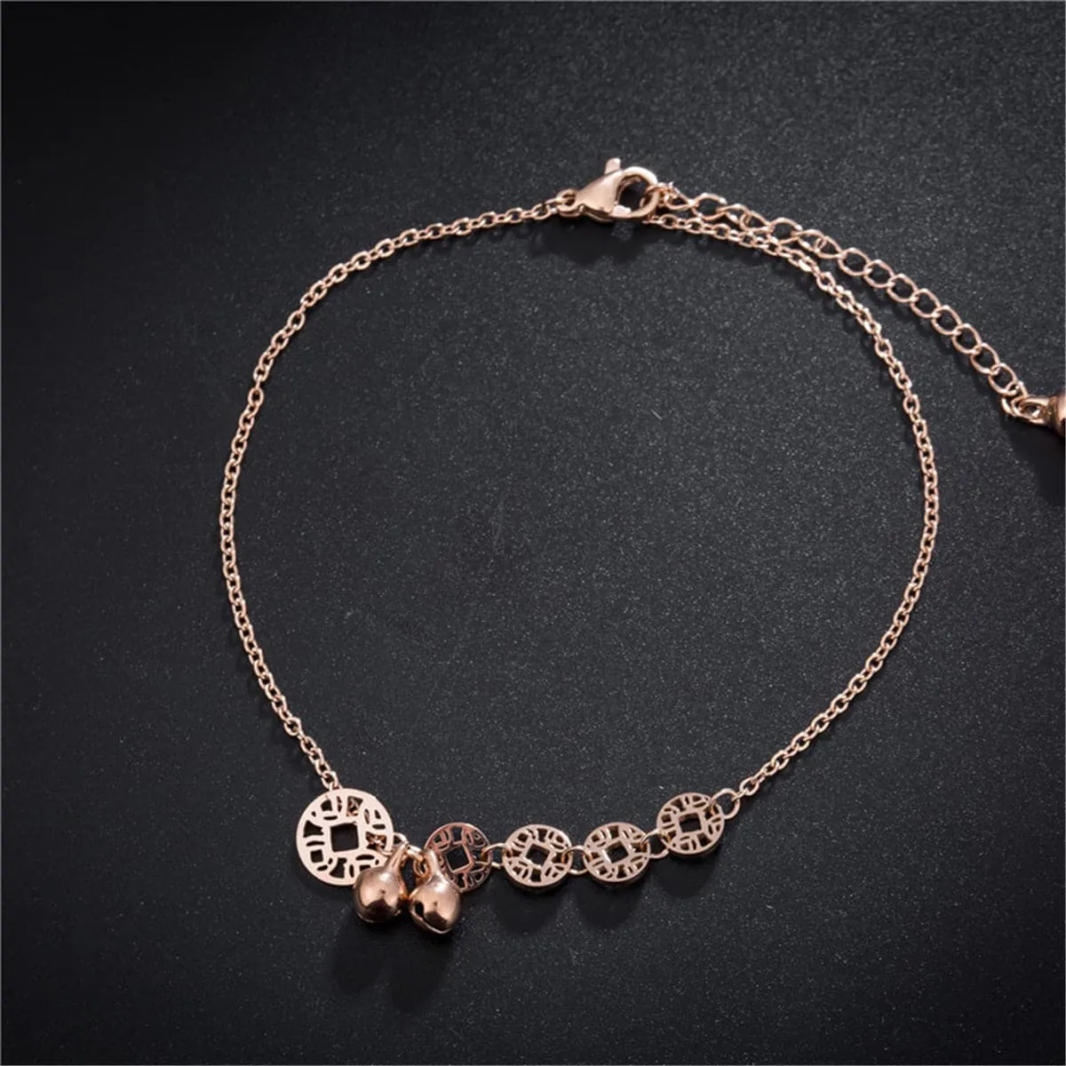 18K Rose Gold-Plated Coin & Bell Charm Anklet