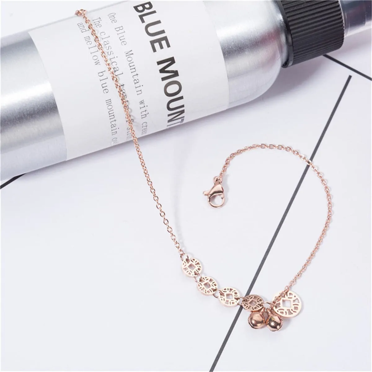 18K Rose Gold-Plated Coin & Bell Charm Anklet