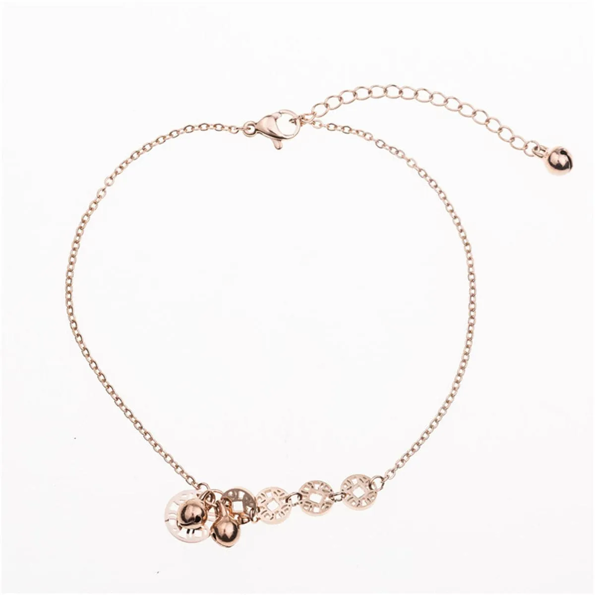 18K Rose Gold-Plated Coin & Bell Charm Anklet