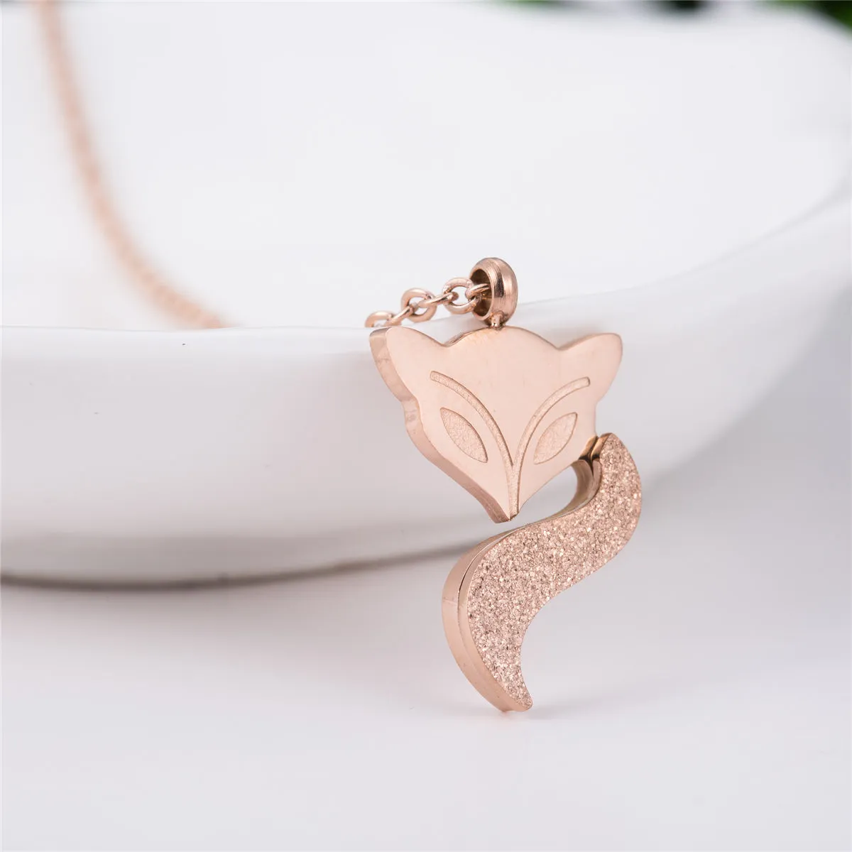 18K Rose Gold-Plated Frosted Fox Pendant Necklace