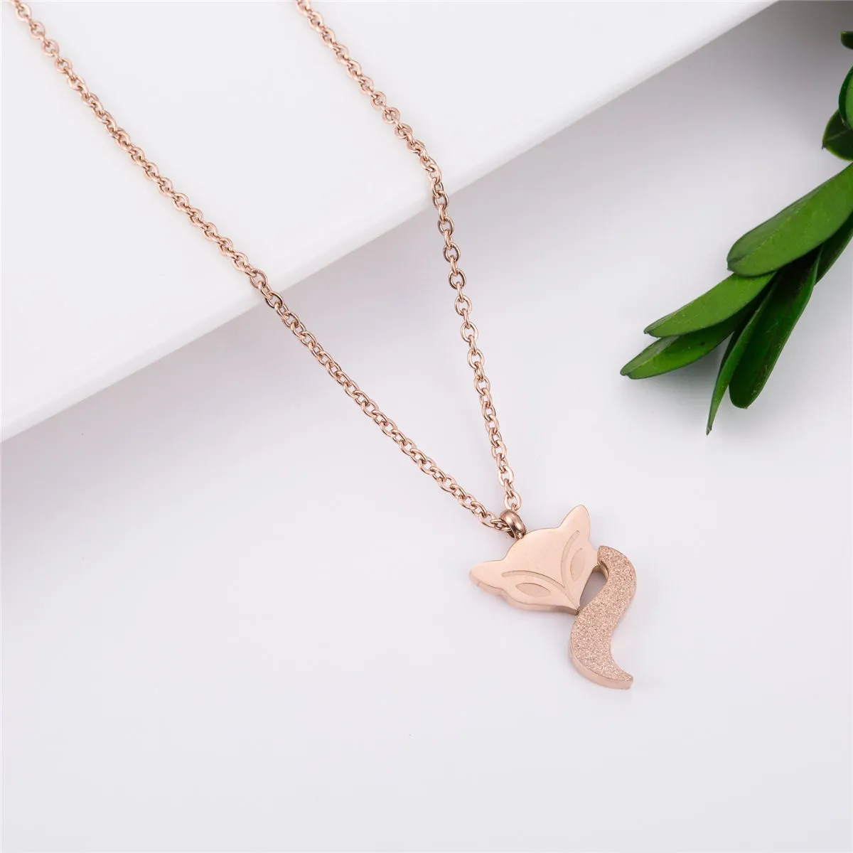 18K Rose Gold-Plated Frosted Fox Pendant Necklace