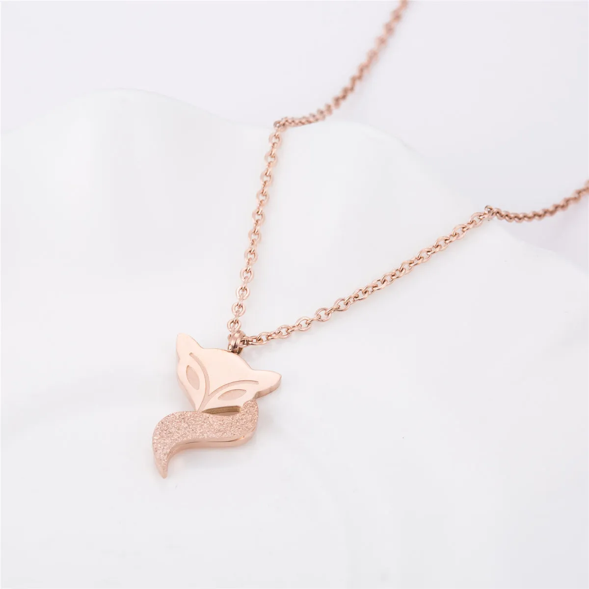 18K Rose Gold-Plated Frosted Fox Pendant Necklace