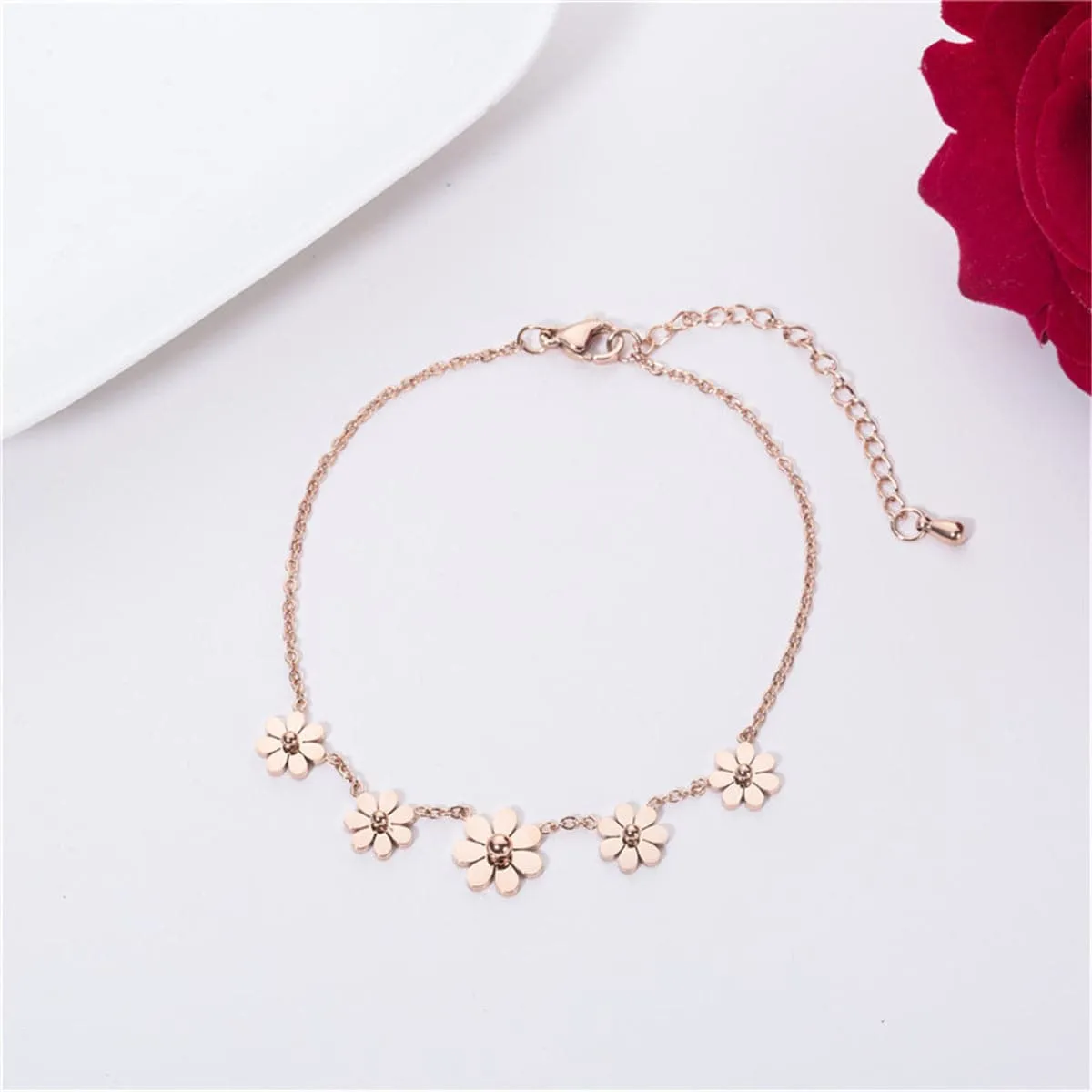 18K Rose Gold-Plated Sunflower Charm Bracelet