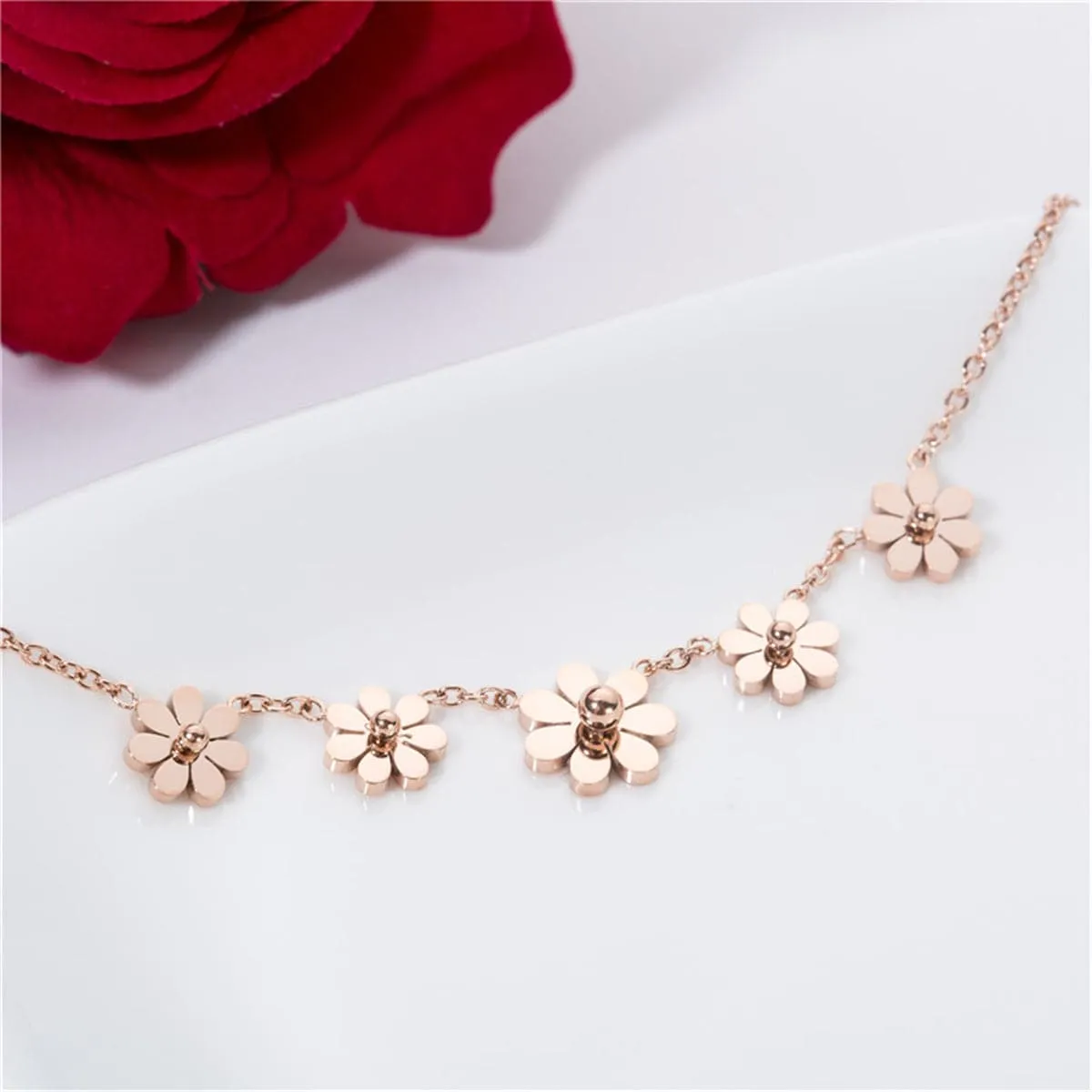 18K Rose Gold-Plated Sunflower Charm Bracelet