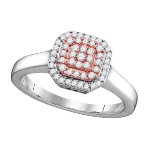 18kt Two-tone Gold Womens Round Pink Diamond Square Cluster Ring 1/4 Cttw