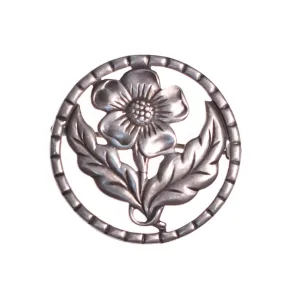 1940s Sterling Silver Flower  Medallion Brooch
