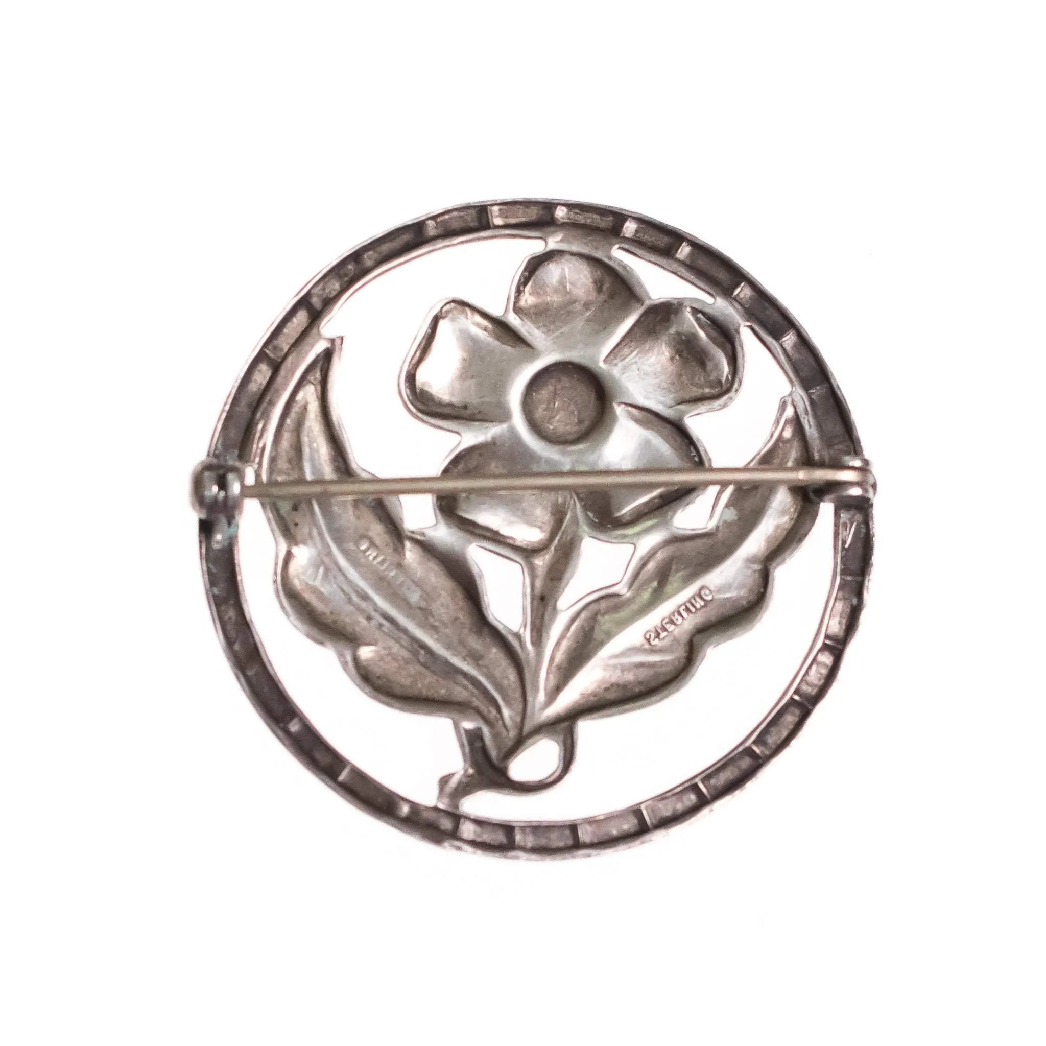 1940s Sterling Silver Flower  Medallion Brooch