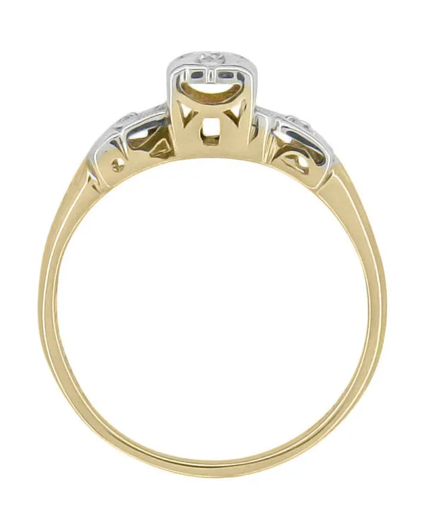1940's Vintage Pansy Flower Diamond Engagement Ring in Two Tone 14 Karat Yellow and White Gold