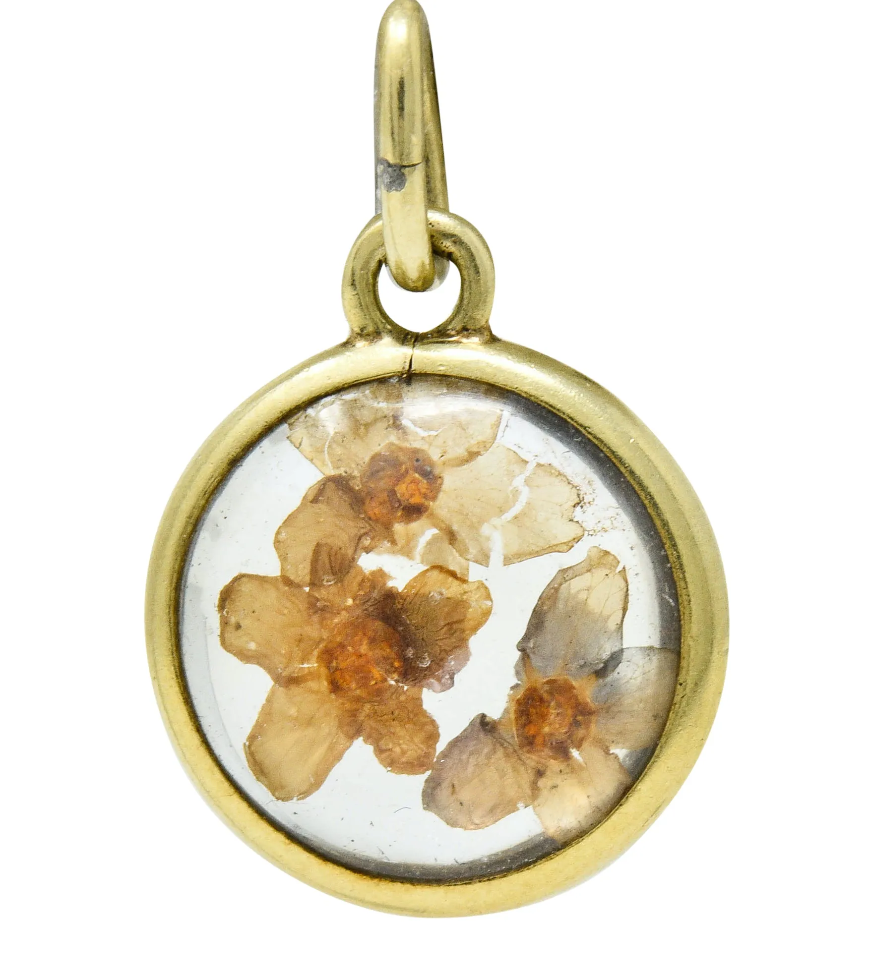 1950's Mid-Century 14 Karat Gold Pressed Flower Charm