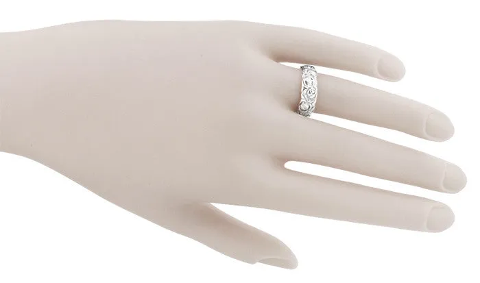 1960's Engraved Roses Wide Retro Band in Sterling Silver