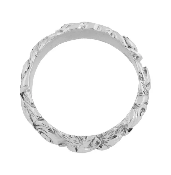 1960's Engraved Roses Wide Retro Band in Sterling Silver