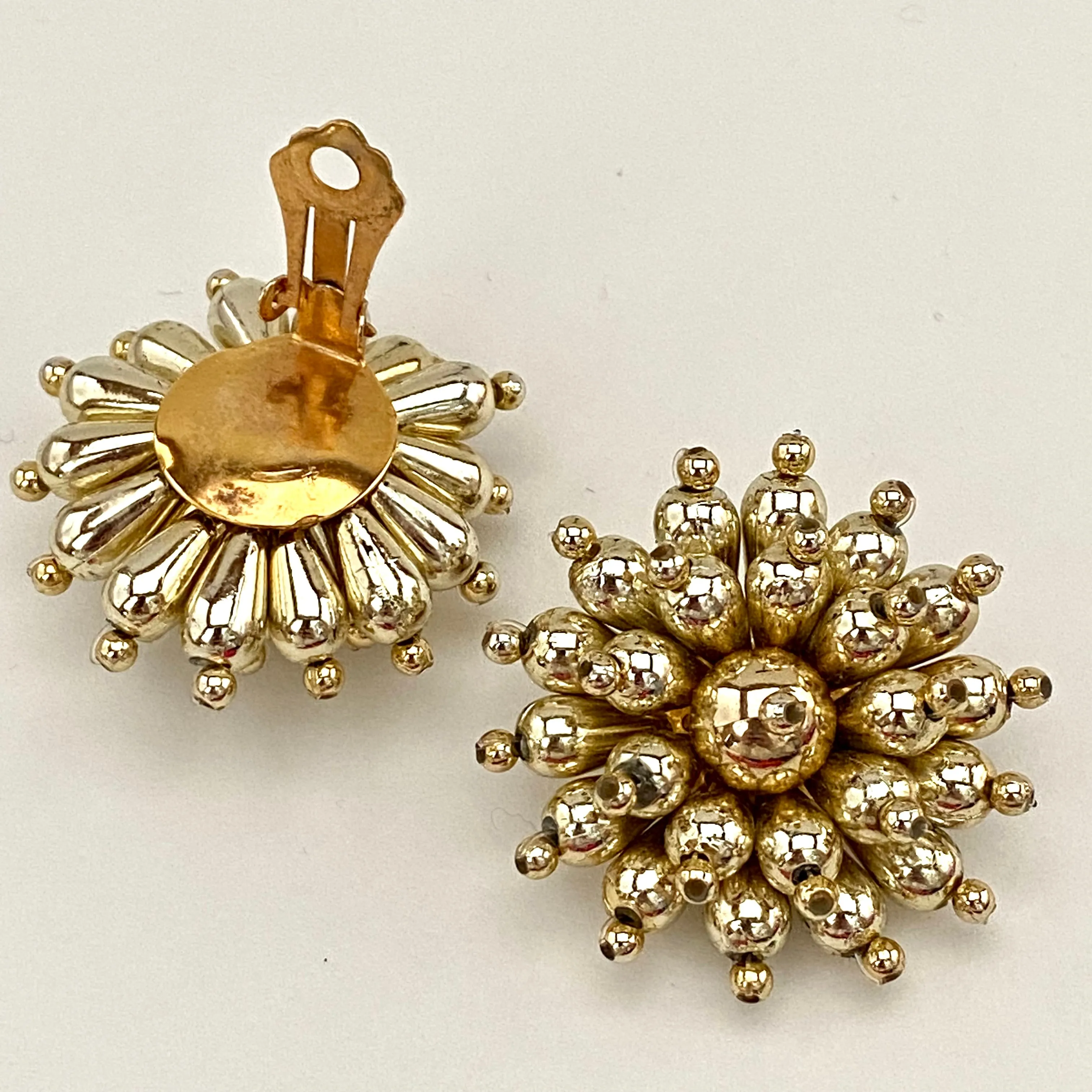 1960s Gold Flower Bead Earrings