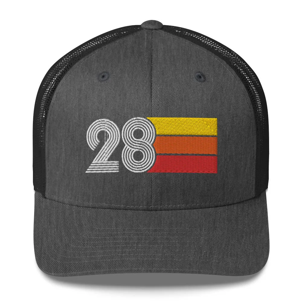28 Number 28th Birthday Retro Men's Women's Trucker Hat