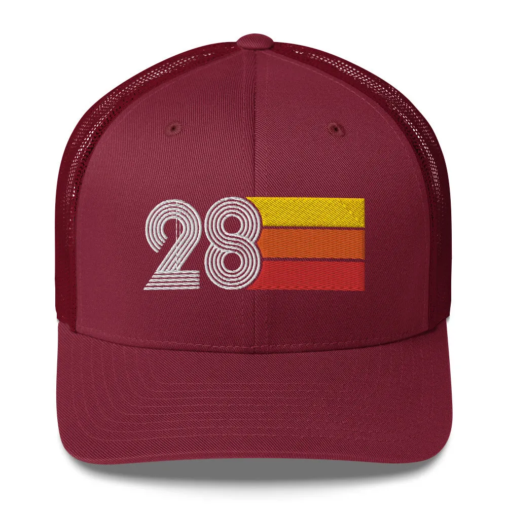 28 Number 28th Birthday Retro Men's Women's Trucker Hat