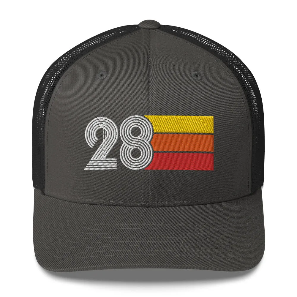 28 Number 28th Birthday Retro Men's Women's Trucker Hat