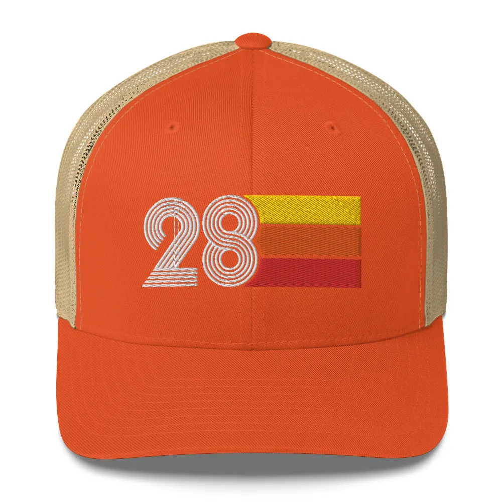 28 Number 28th Birthday Retro Men's Women's Trucker Hat