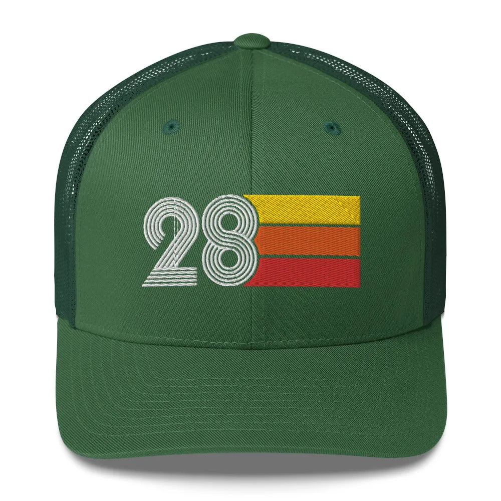 28 Number 28th Birthday Retro Men's Women's Trucker Hat