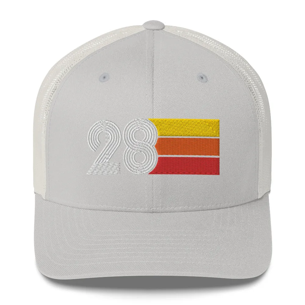 28 Number 28th Birthday Retro Men's Women's Trucker Hat