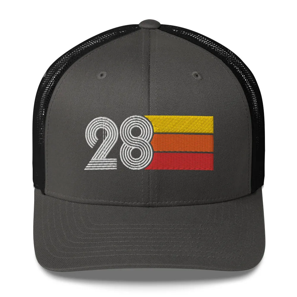 28 Number 28th Birthday Retro Men's Women's Trucker Hat