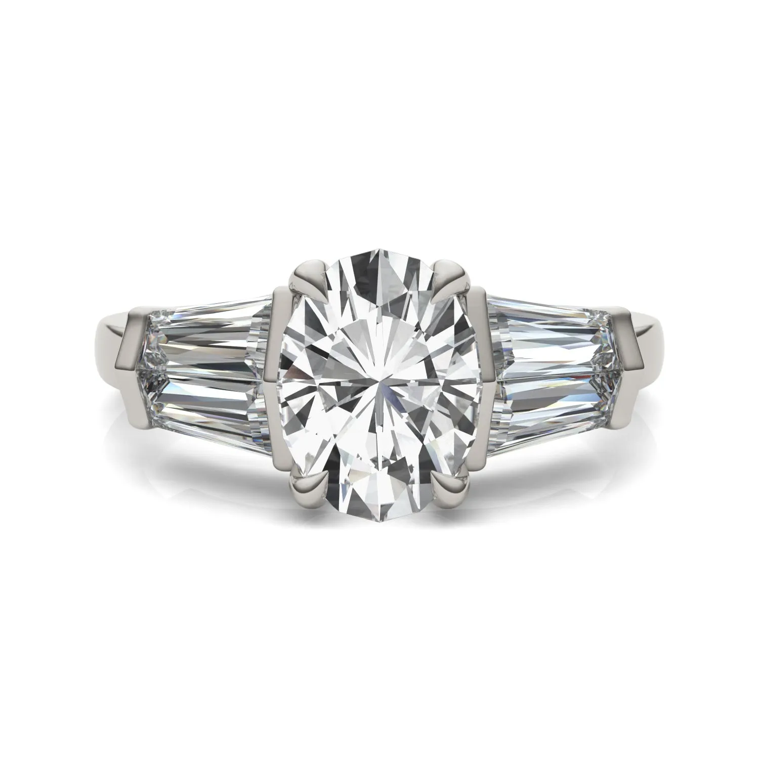 3.26 CTW DEW Oval Moissanite Five Stone Ring in 14K White Gold