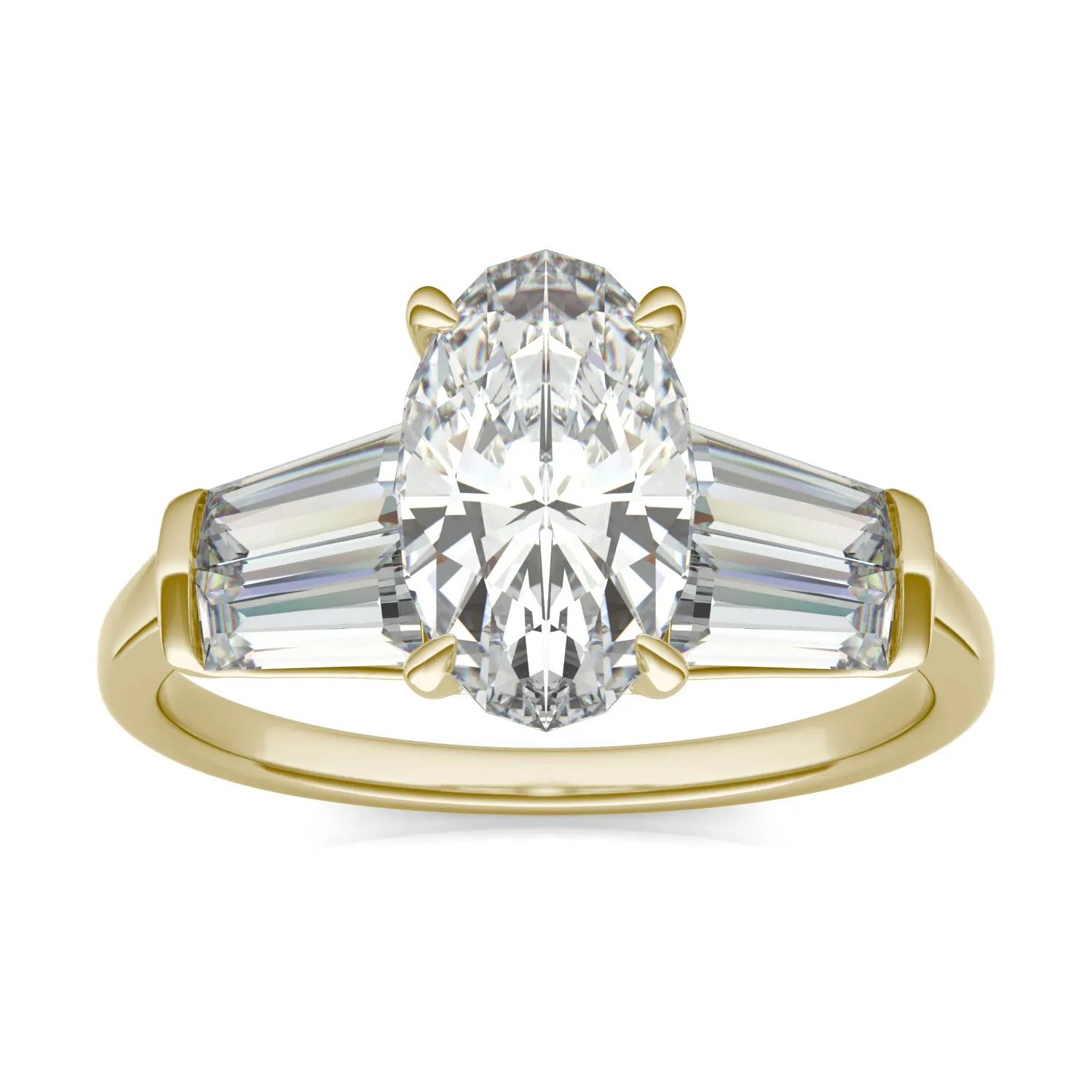 3.46 CTW DEW Elongated Oval Moissanite Five Stone Ring in 14K Yellow Gold