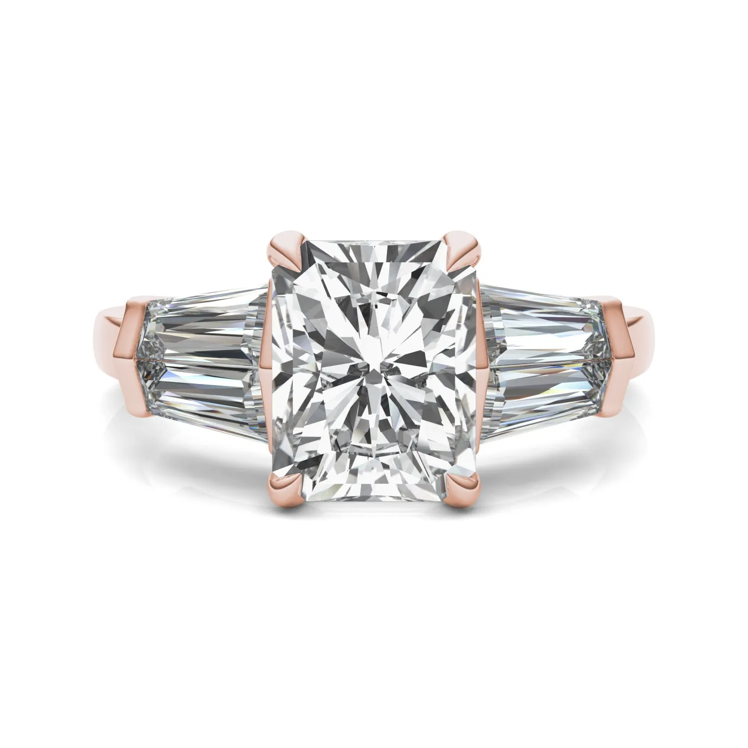 3.86 CTW DEW Radiant Moissanite Five Stone Ring in 14K Rose Gold