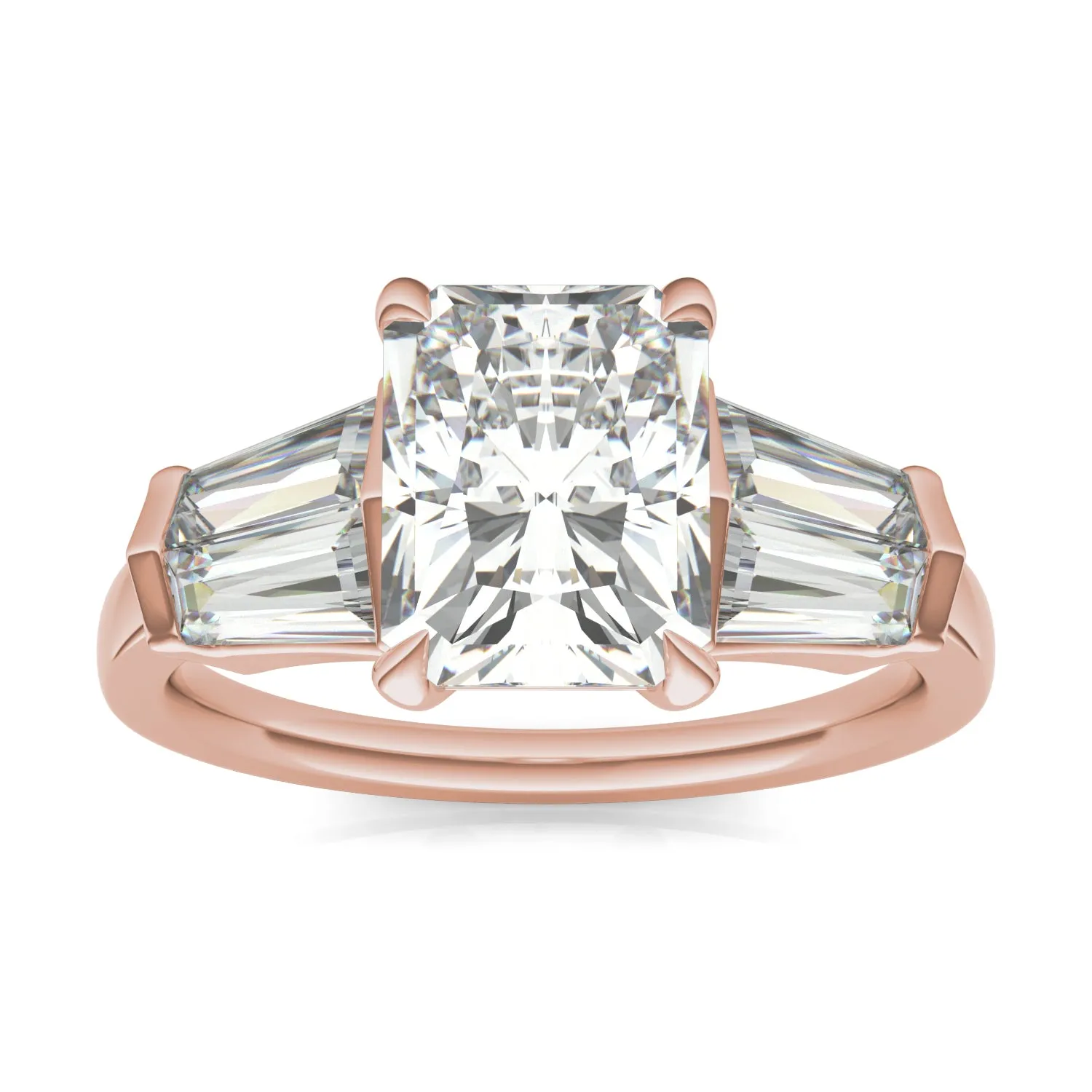 3.86 CTW DEW Radiant Moissanite Five Stone Ring in 14K Rose Gold