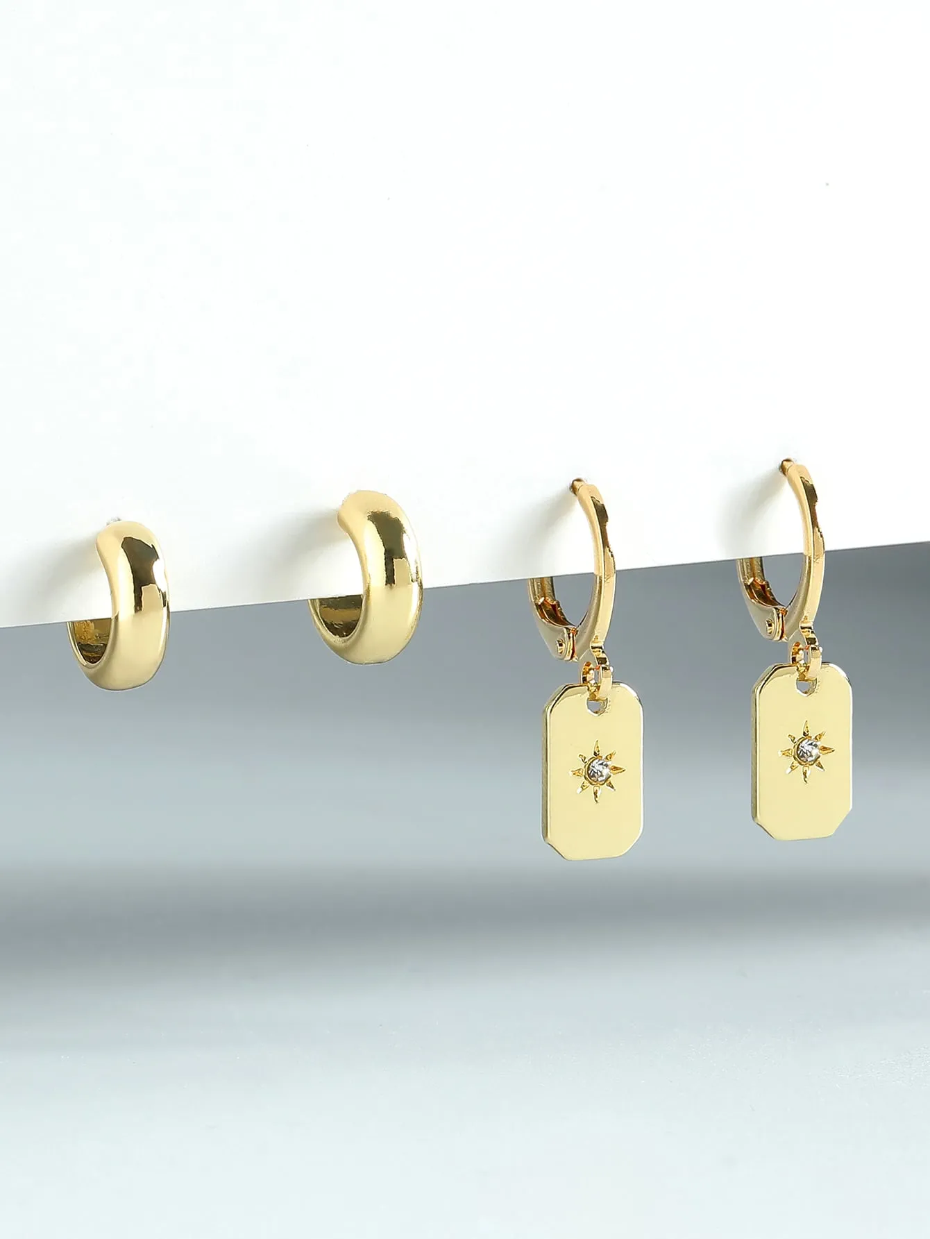3pcs Geometric Decor Earrings - Gold