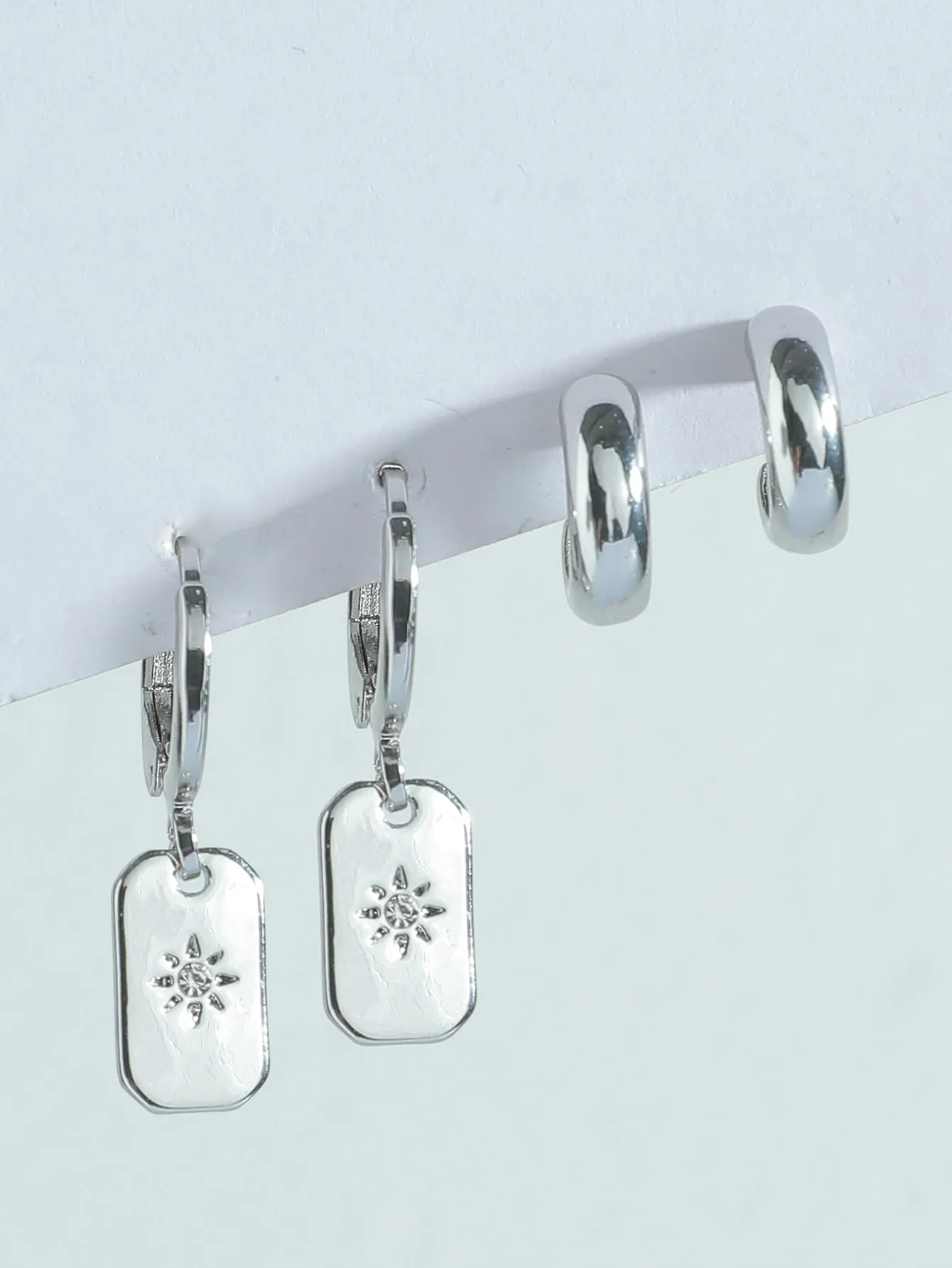3pcs Geometric Decor Earrings - Silver- FD ⚡