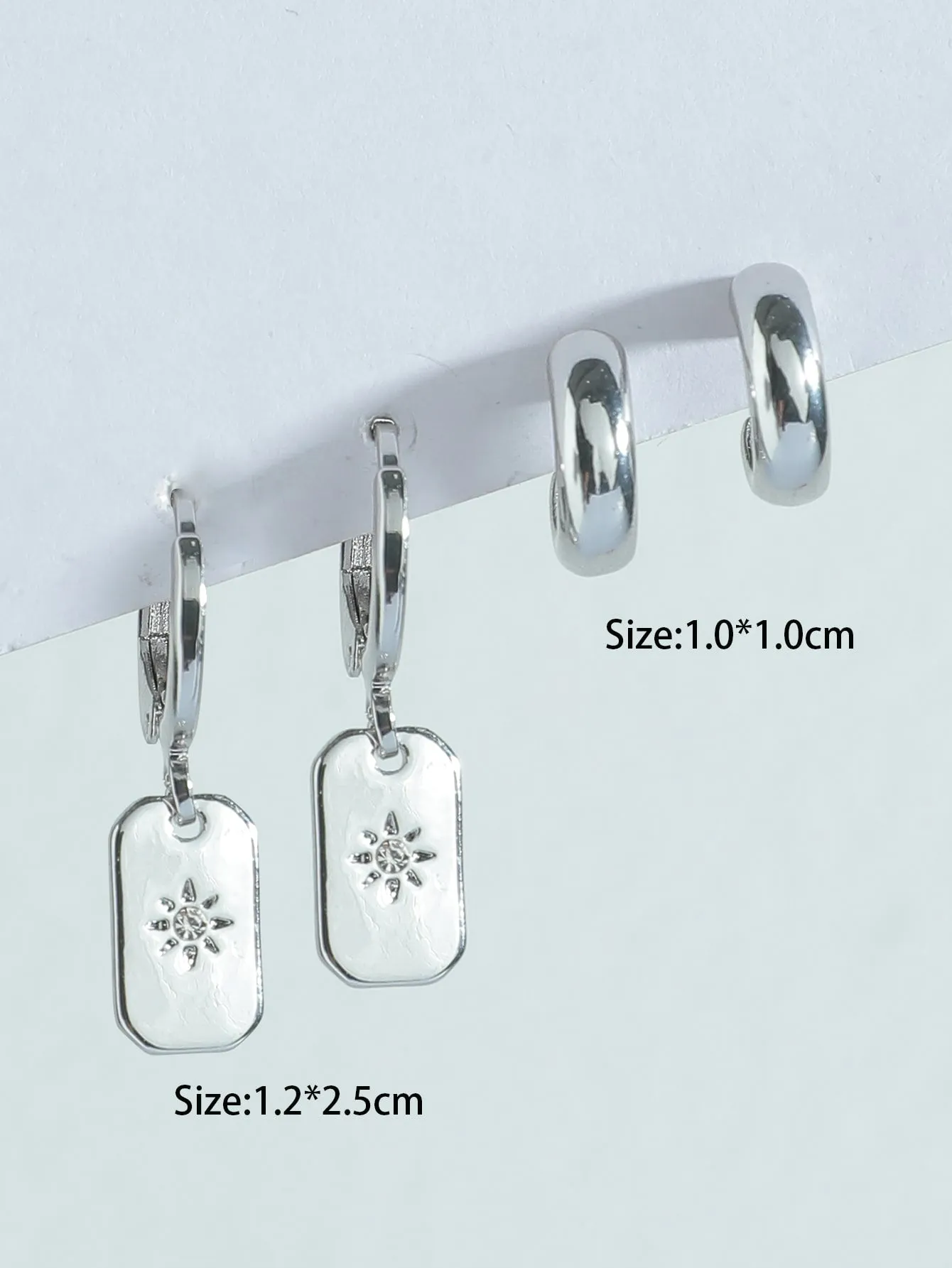 3pcs Geometric Decor Earrings - Silver- FD ⚡
