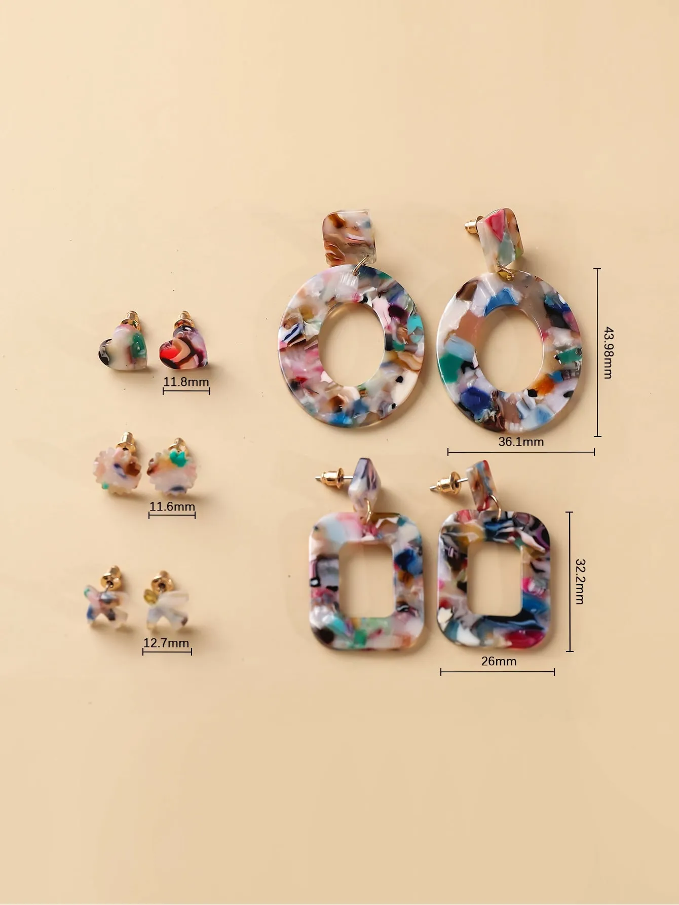 5pairs Heart & Geometric Decor Earrings - Multicolor