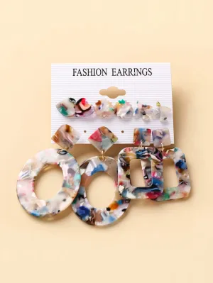 5pairs Heart & Geometric Decor Earrings - Multicolor