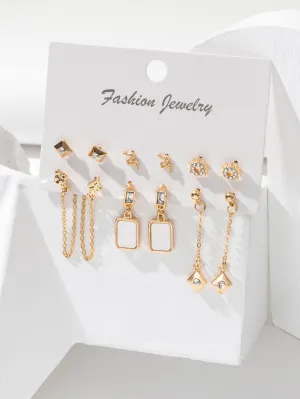 6pairs Rhinestone & Geometric Decor Earrings - Multicolor