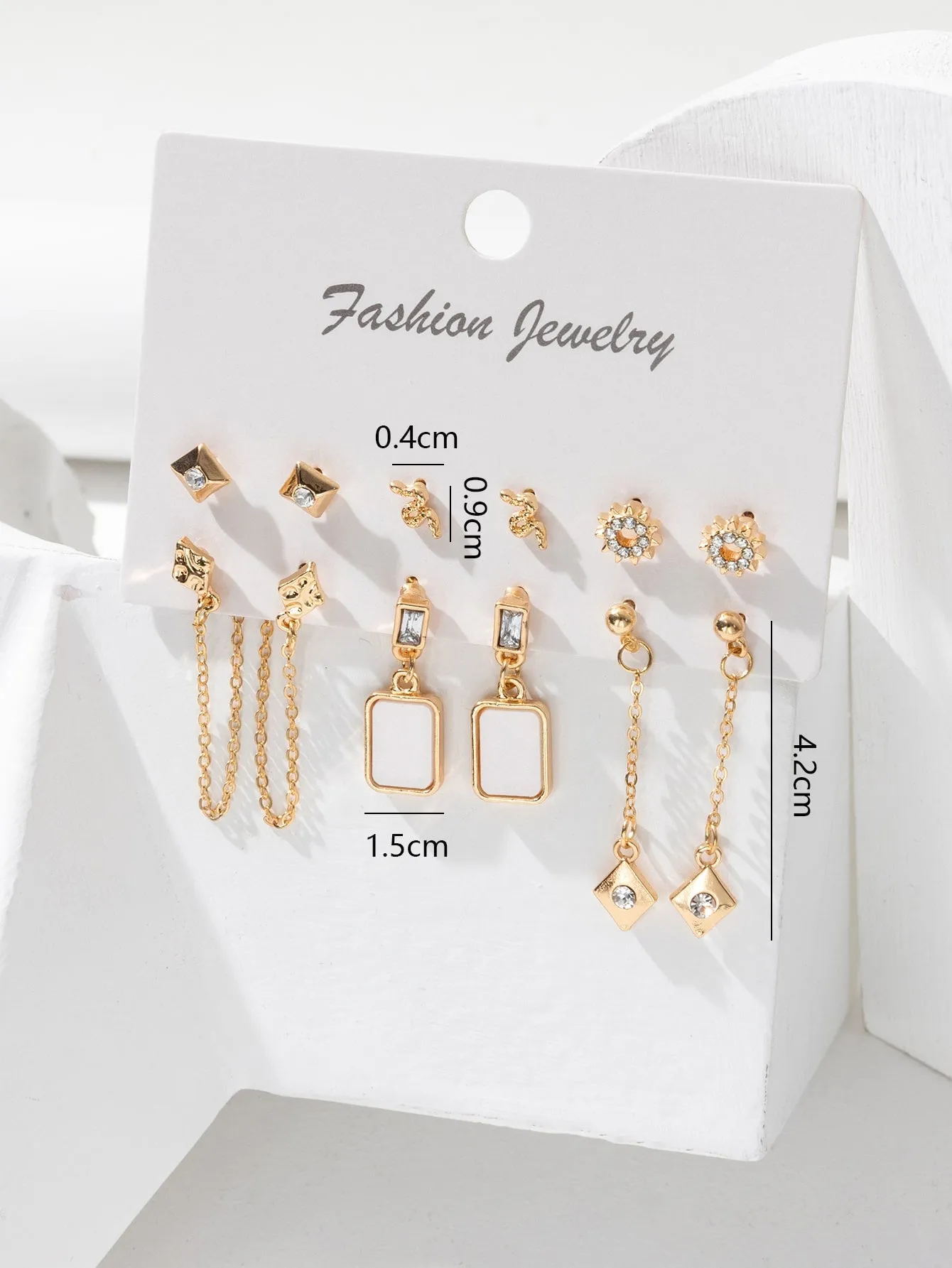 6pairs Rhinestone & Geometric Decor Earrings - Multicolor