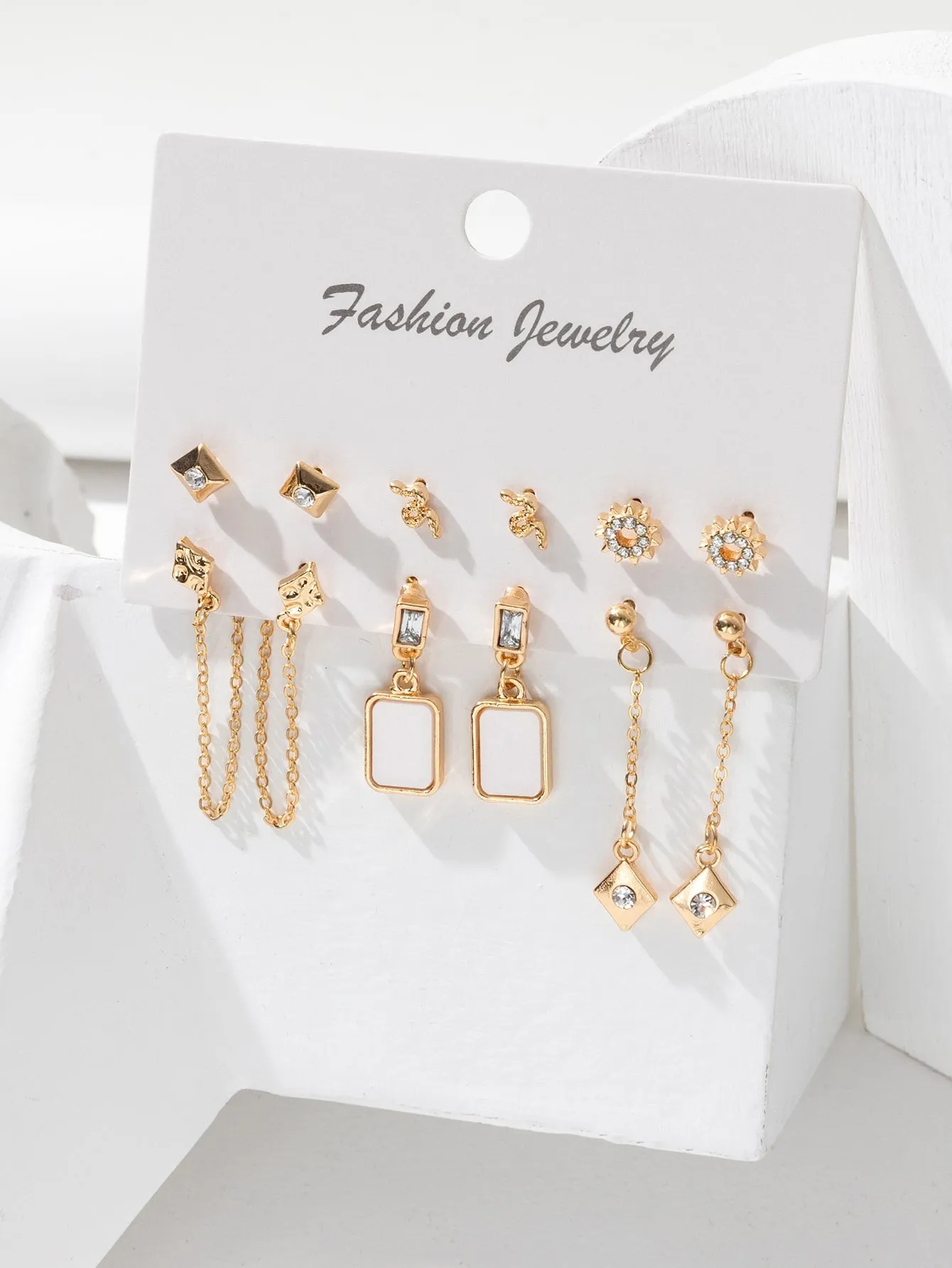 6pairs Rhinestone & Geometric Decor Earrings - Multicolor