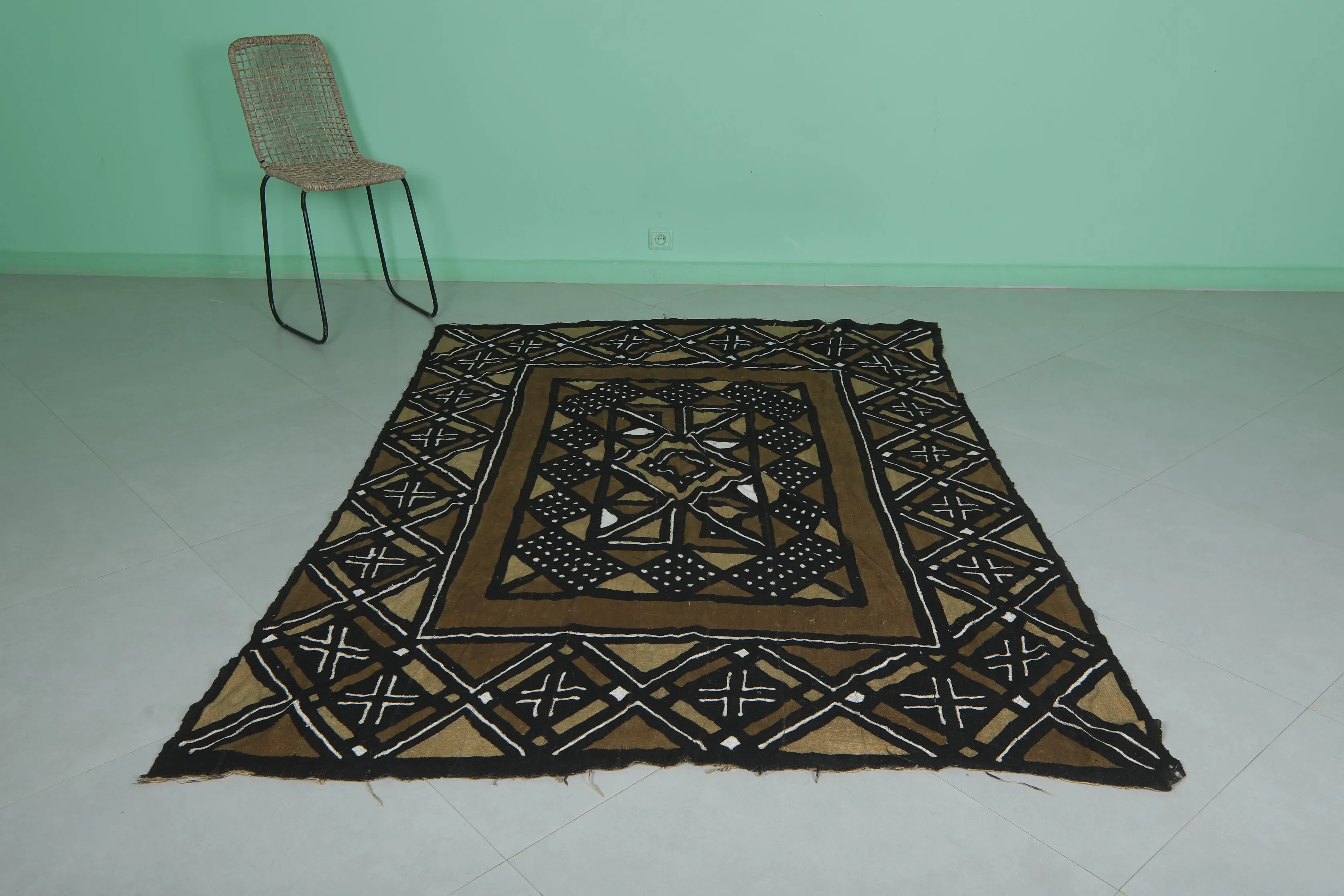 African Vintage Textile 5.3 FT x 7.2 FT - Bold Geometric Design
