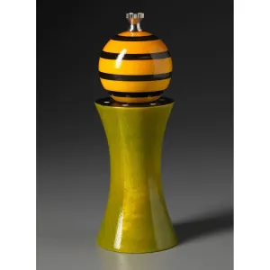 Alpha in Green, Yellow, and Black Wooden Salt Shaker or Pepper Mill Grinder by Robert Wilhelm of Raw Design