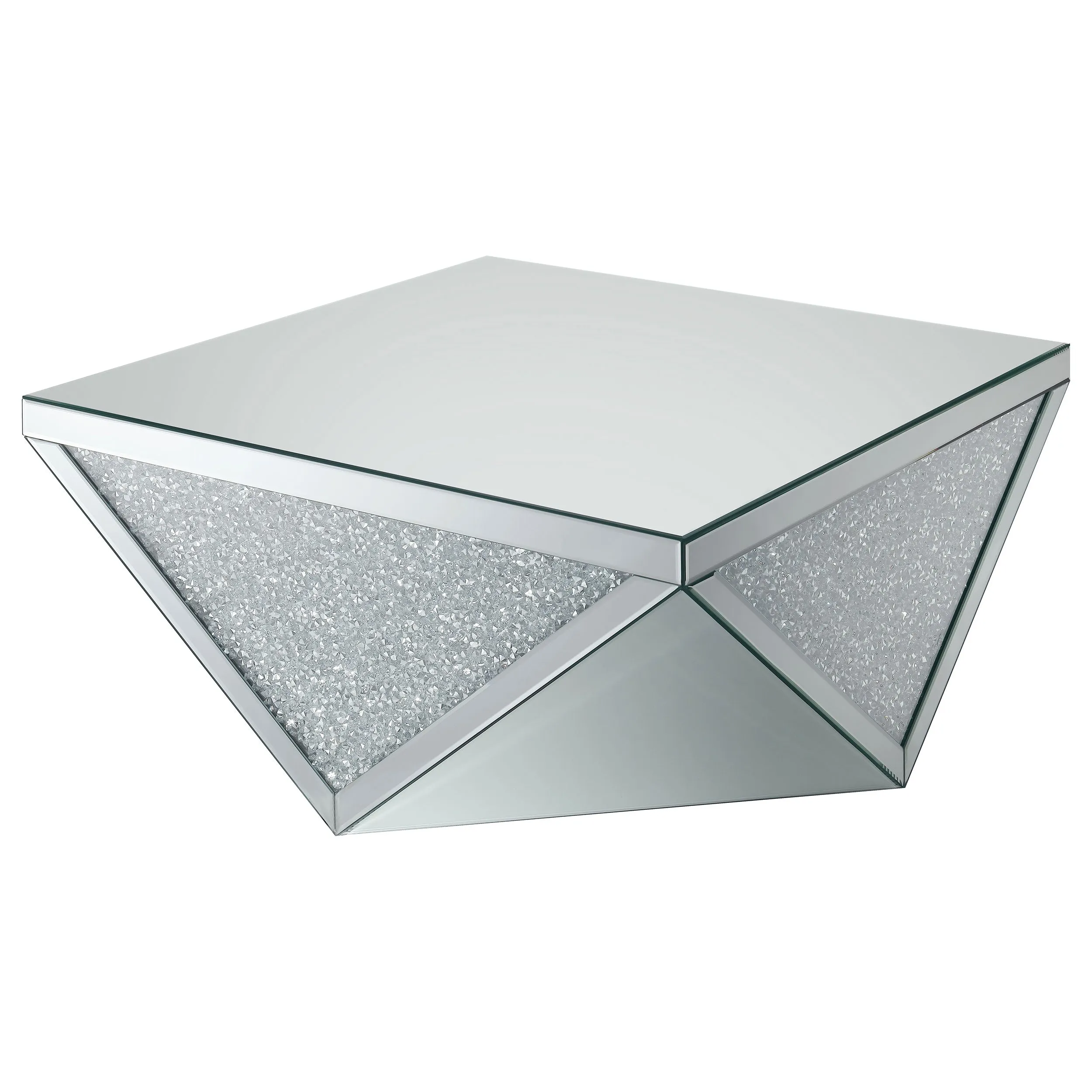 Amore Square Mirrored Acrylic Crystal Coffee Table Silver