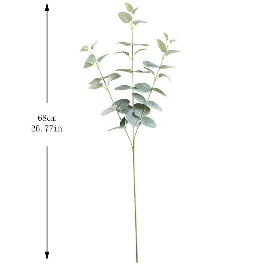 Artificial Leaves Branch Retro Green Silk Eucalyptus Leaf for Home Decor Wedding Plants Faux Fabric Foliage Room Decoration 68CM