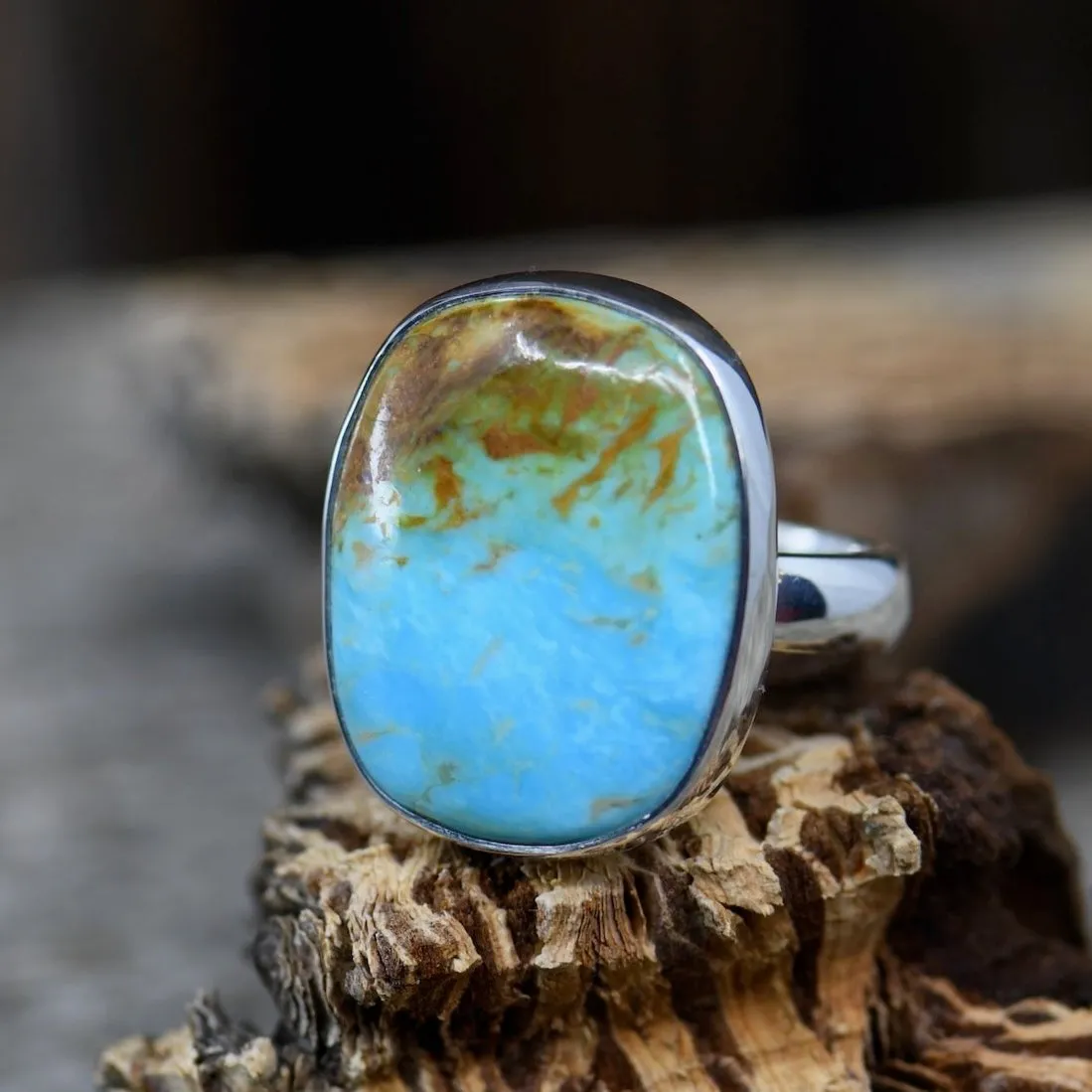 Authentic Turquoise Sterling Silver Ring with Unique Orange Matrix | Size 7