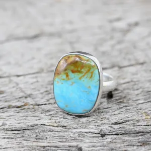 Authentic Turquoise Sterling Silver Ring with Unique Orange Matrix | Size 7