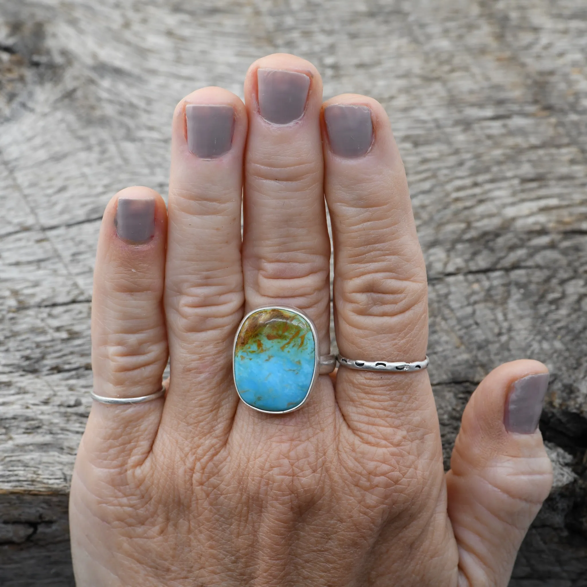 Authentic Turquoise Sterling Silver Ring with Unique Orange Matrix | Size 7