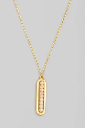 Beaded Oval Bar Long Pendant Necklace in Gold (Assorted)