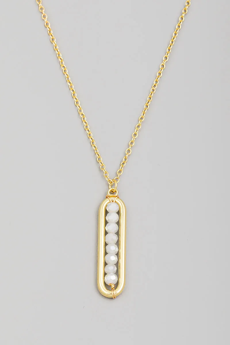 Beaded Oval Bar Long Pendant Necklace in Gold (Assorted)