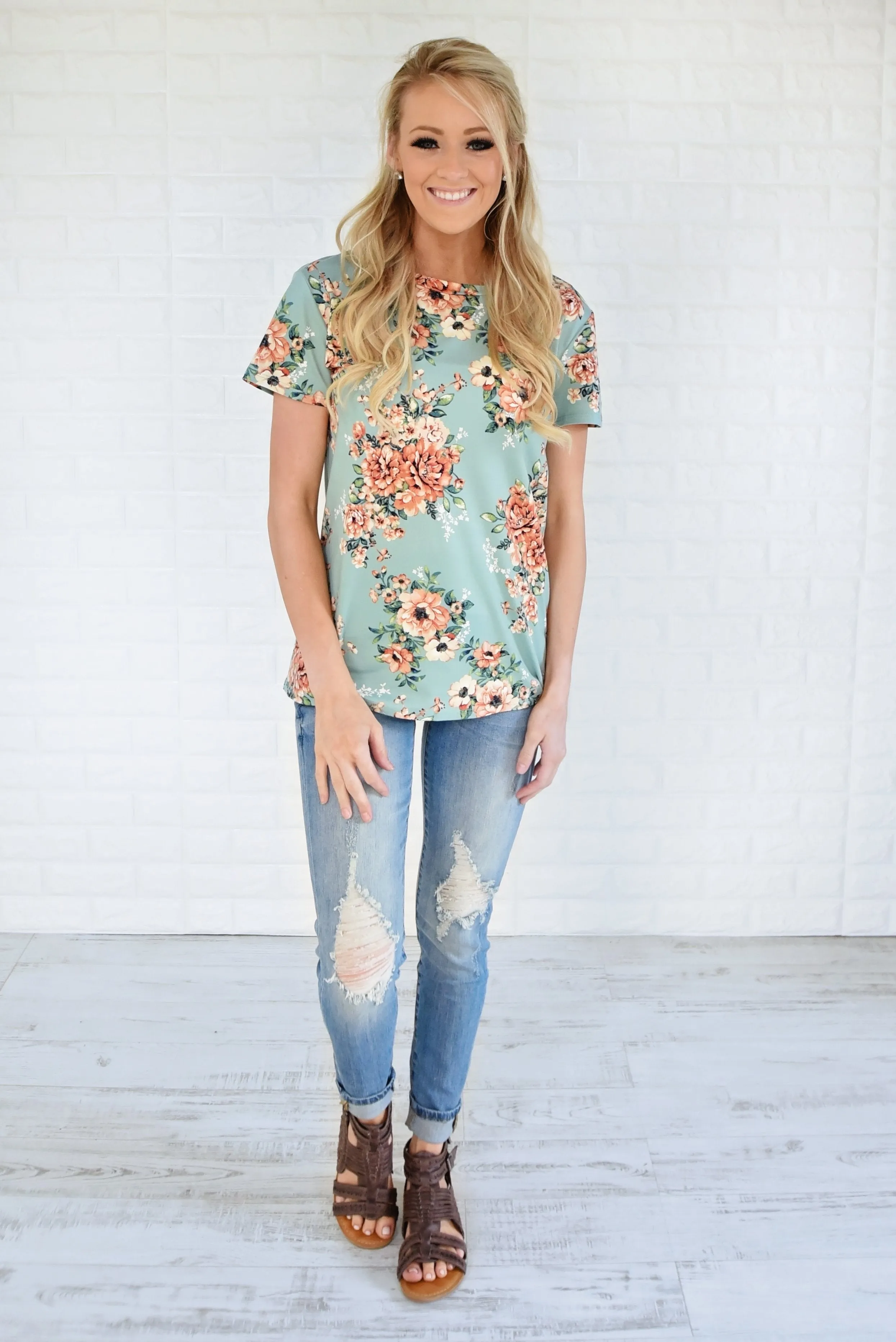 Beautifully Blooming Top ~ Mint